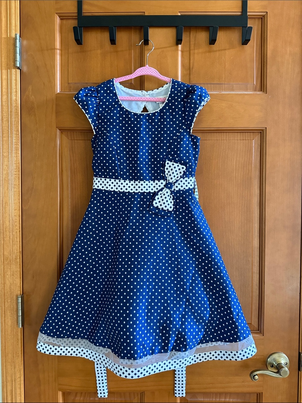 Jona Michelle Navy and White Polka Dot Fit-and-Flare Dress